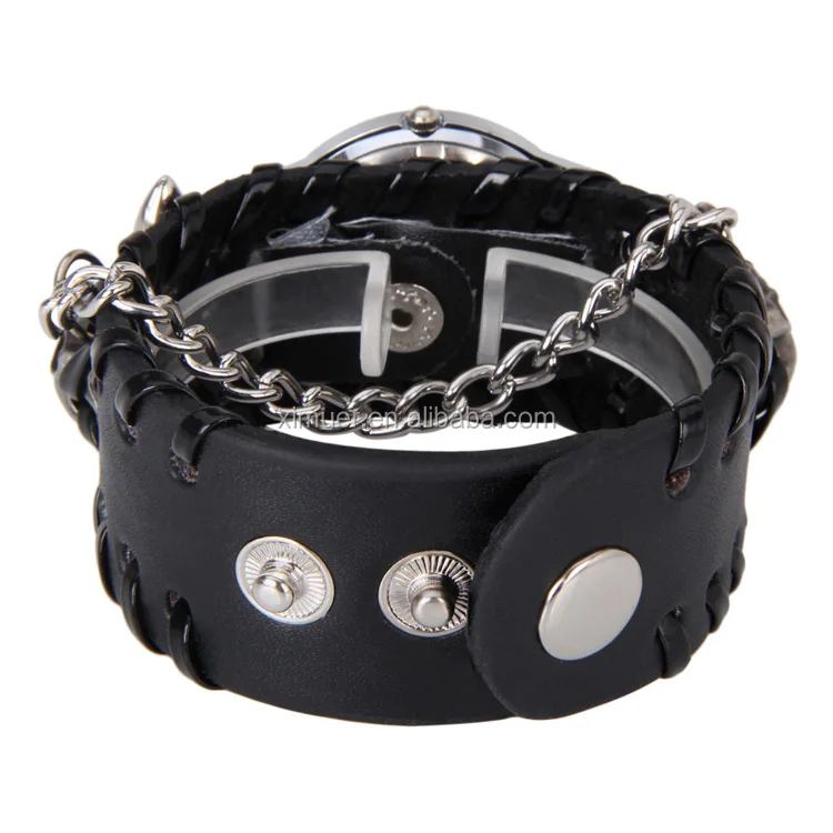 Cool Punk leather chain bracelet watches for boys