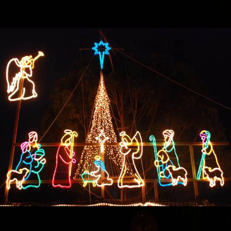 Outdoor 2D LED Christmas lighted nativity scenes for commercial grade Christmas yard displays decoration