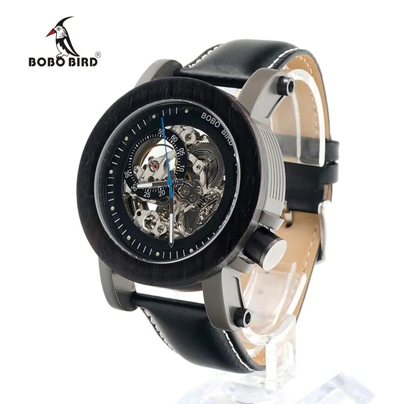 BOBO BIRD Top Brand Automatic Relojes Hombre With Natural Ebony Shell