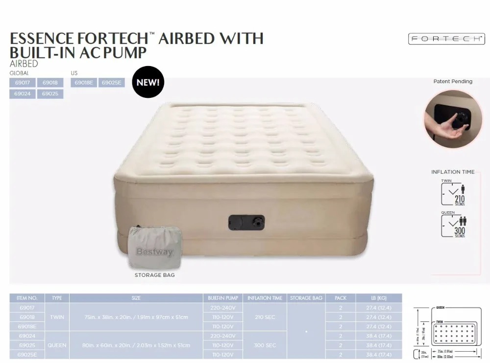 Bestway 69017 высококачественный двойной воздушный матрас со встроенным электрическим насосом