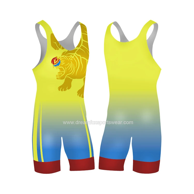 Wholesale gym youth wrestling wear digital printing hot sale custom sublimation bodysuit spandex kids wrestling singlet cheap