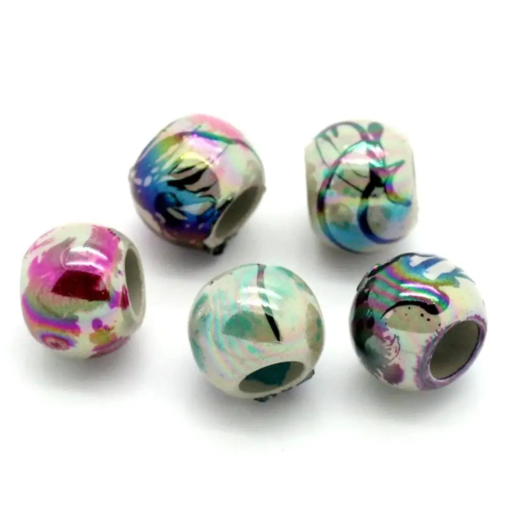 Mixed Color Round Flower Big Hole Beads Round ball Loose Beads