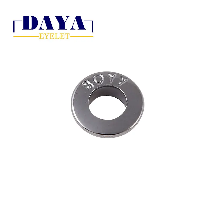 Wholesale round/square shape 10mm/15mm engraved logo metal shoe eyelet