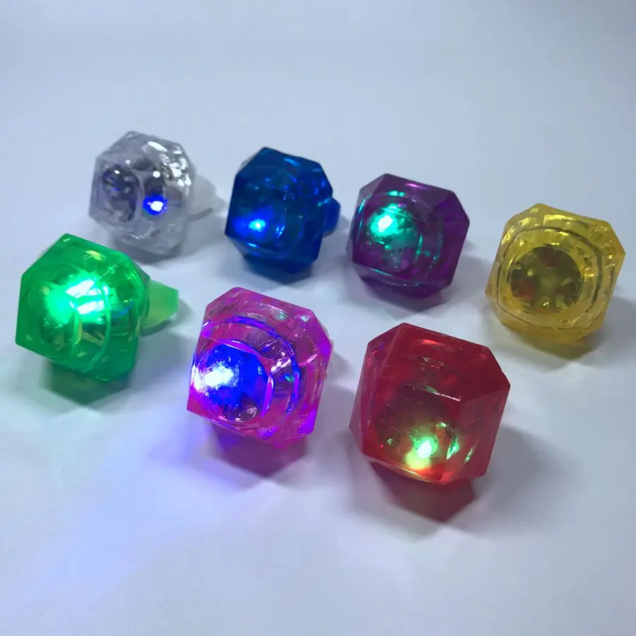 Factory OEM price high quality colorful diamond shape customized logo PS PP flashing LED finger ring