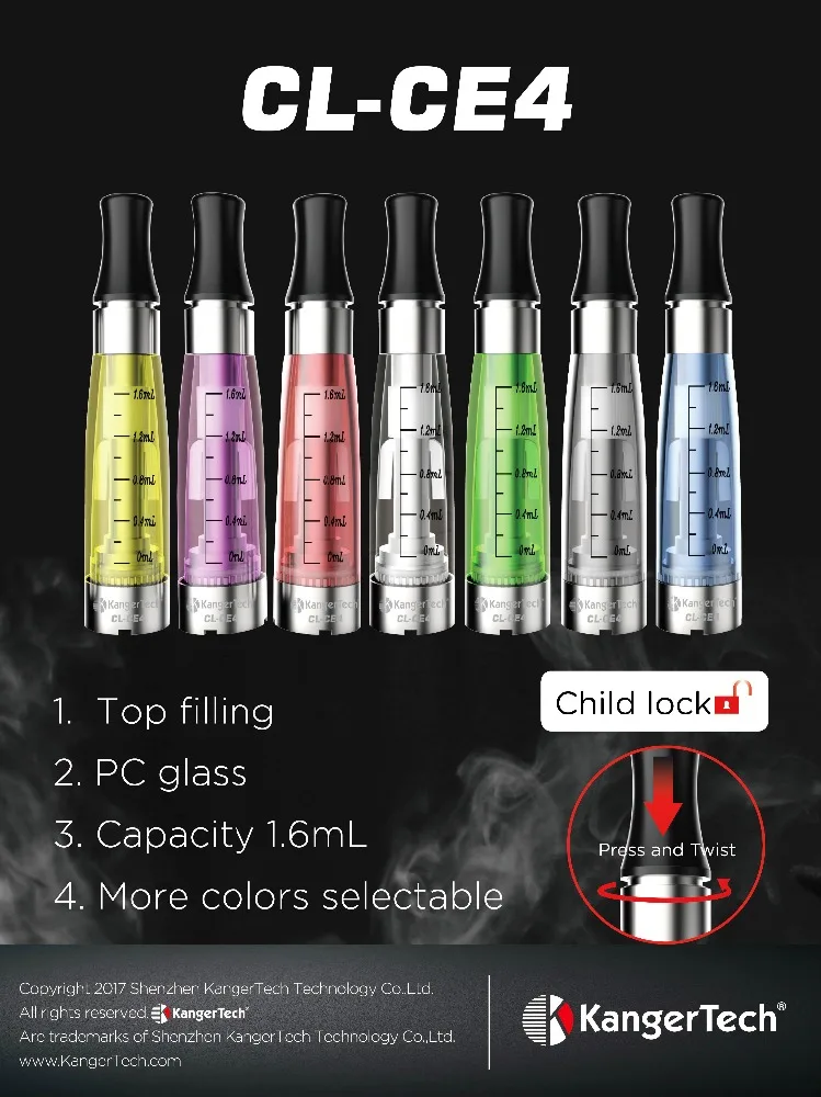 
Kanger TPD CL CE4 Clearomizer 1.6ml Kangertech TPD Electronic Cigarette CL CE4 Top Filling Tank 