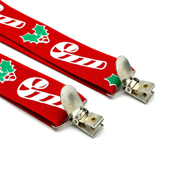 Custom Personalized Printed Men Women Y-Back Christmas Logo Silk Screen Print Suspenders With 3 Metal Clips