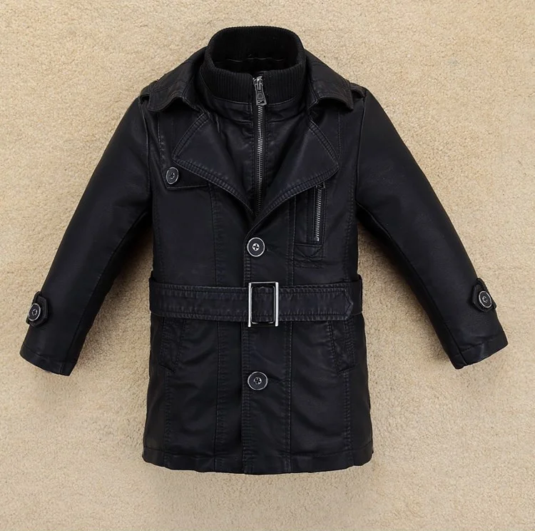 
2018 autumn and winter new plus velvet thick long windbreaker kid PU leather jacket 