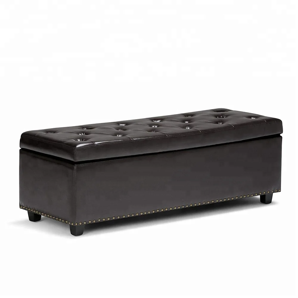 
Wooden Storage Ottman Pouffe Cheap Tufted Square French Hotel Upholstered Pouf Brown Leather Ottoman 
