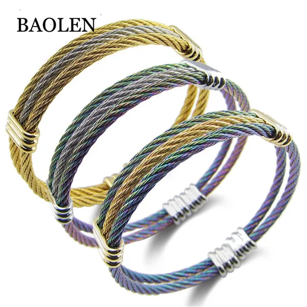 Spring Wire Titanium Stainless Steel Adjustable Hemp Rope Cable Bangle Bracelet