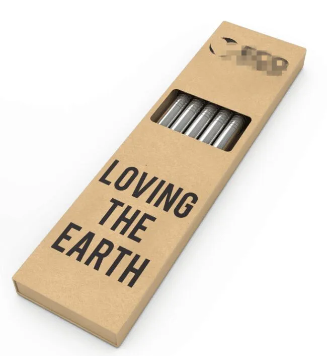 
Best quality brown paper box package including 6 metal drinking straws and 1 brush 