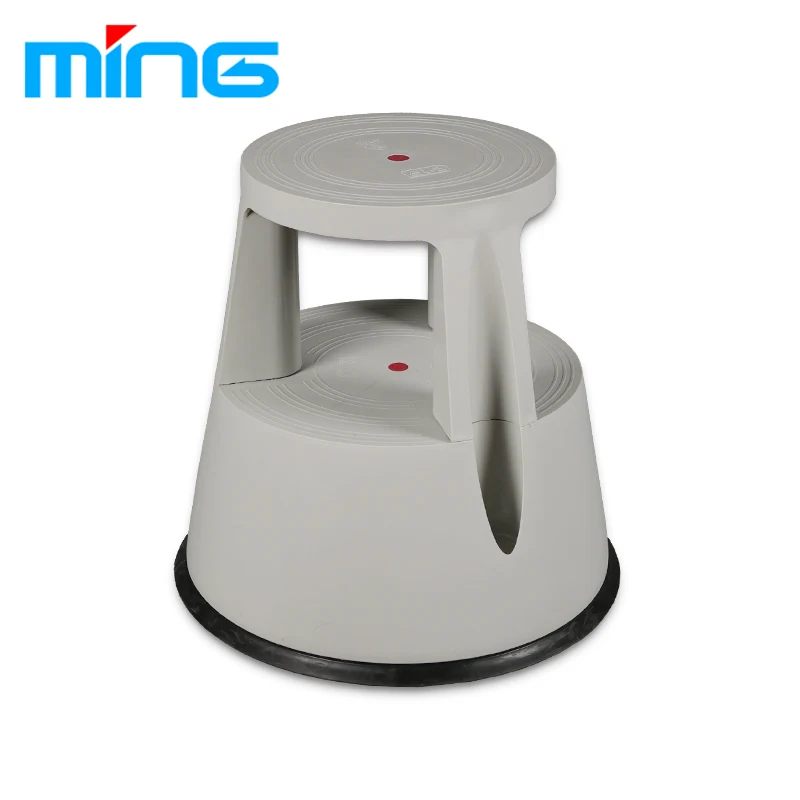 Cheap Rolling Round Plastic Library 2-step Stool with Wheels