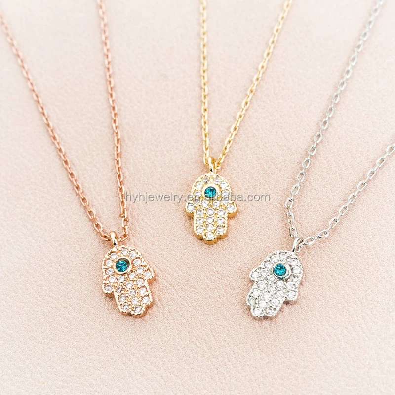 
Cheap price cz zircon hand hamsa shaped necklace 925 sterling silver silver italy women jewelry 