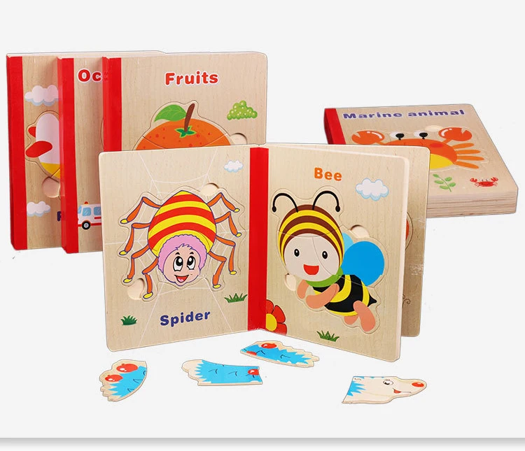 Boys and girls intelligence blocks toy wooden jigsaw puzzle books