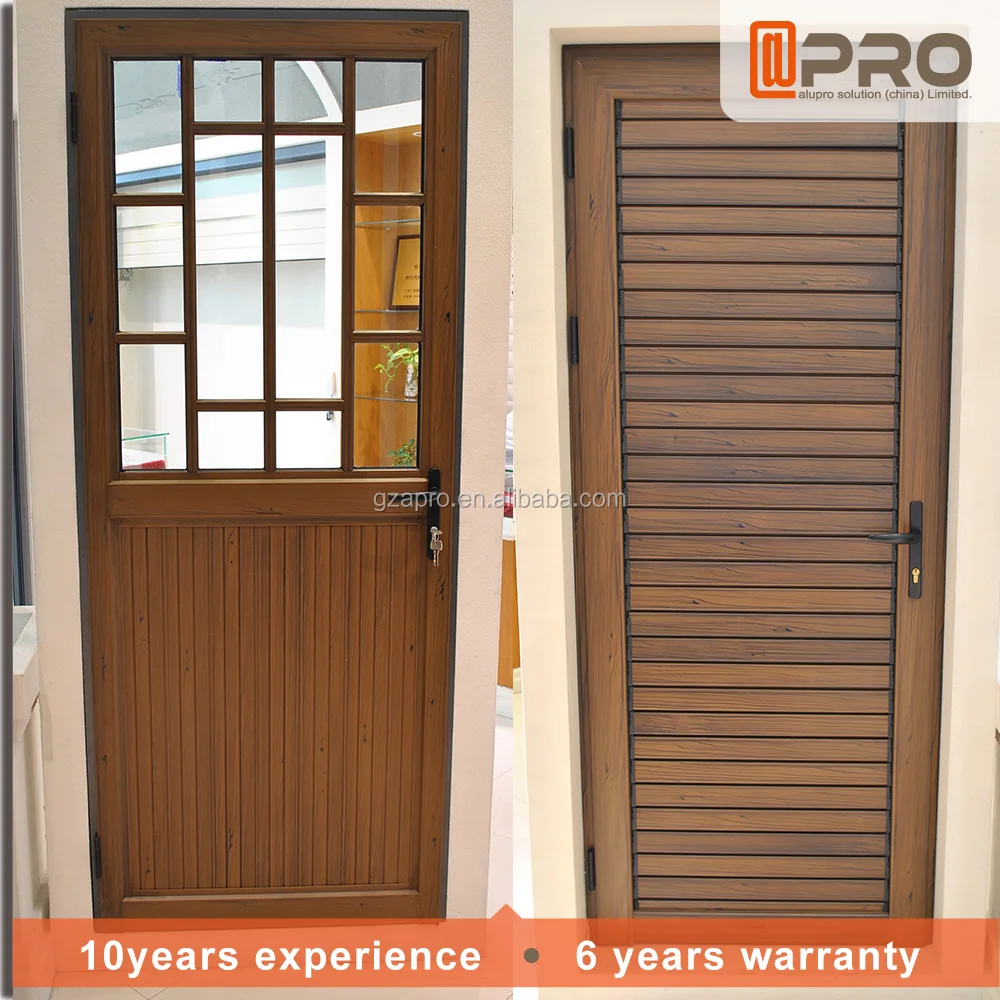 Aluminium Wooden Shutter waterproof design aluminium louver door with operable louvers for aluminum bathroom doors for sale
