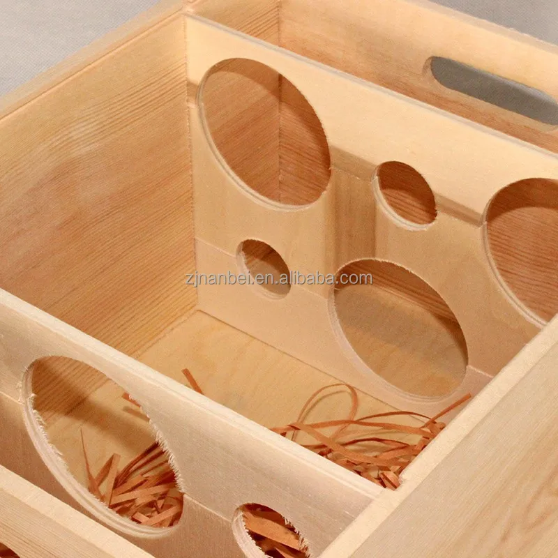 2024 New Designed Unfinished Wooden Wine Box with Lid for 6 Bottles Accept OEM