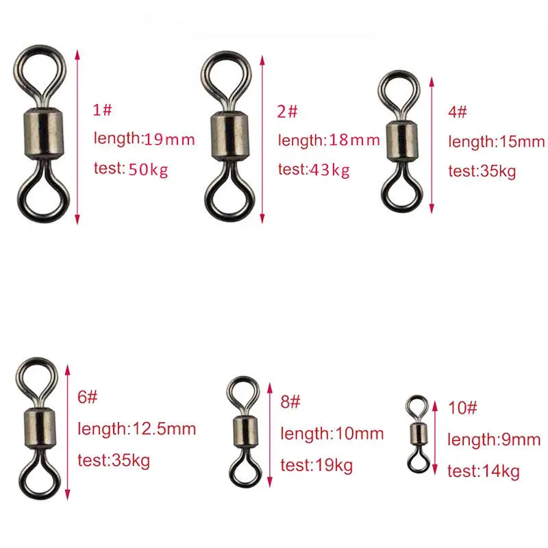 Wholesale Fast Rotation Fishing Rolling Barrel Swivel Fishing Hook Line Connector 10#-6/0 50pcs/set Carp Fishing Accessories