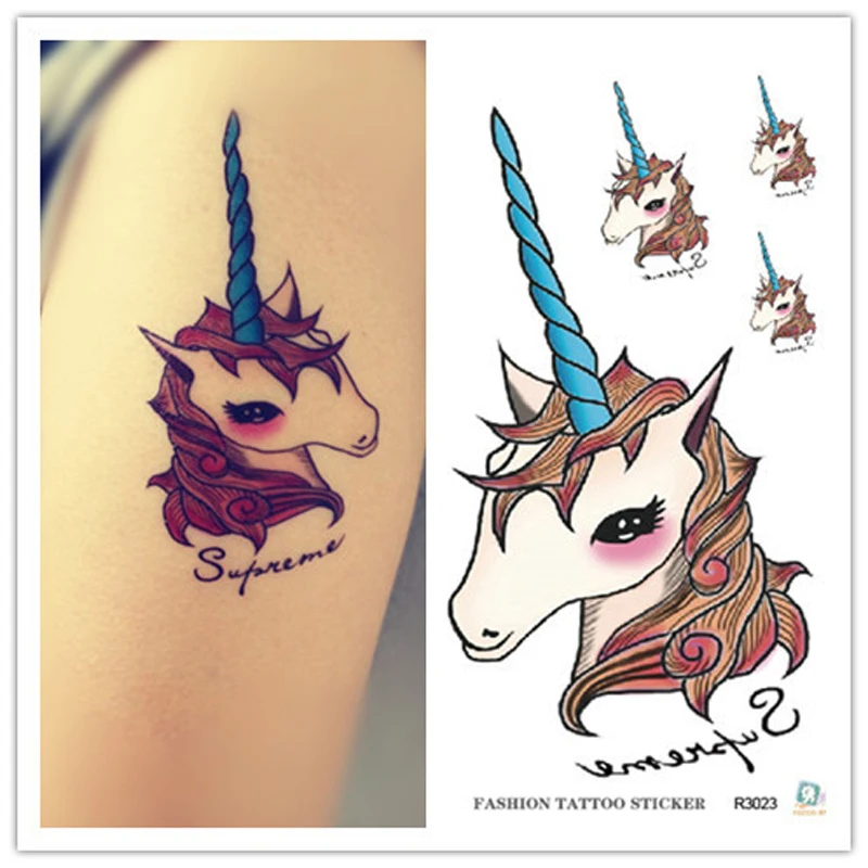 10cm Waterproof tattoos Personality unicorn tattoo stickers One time tattoo stickers toys