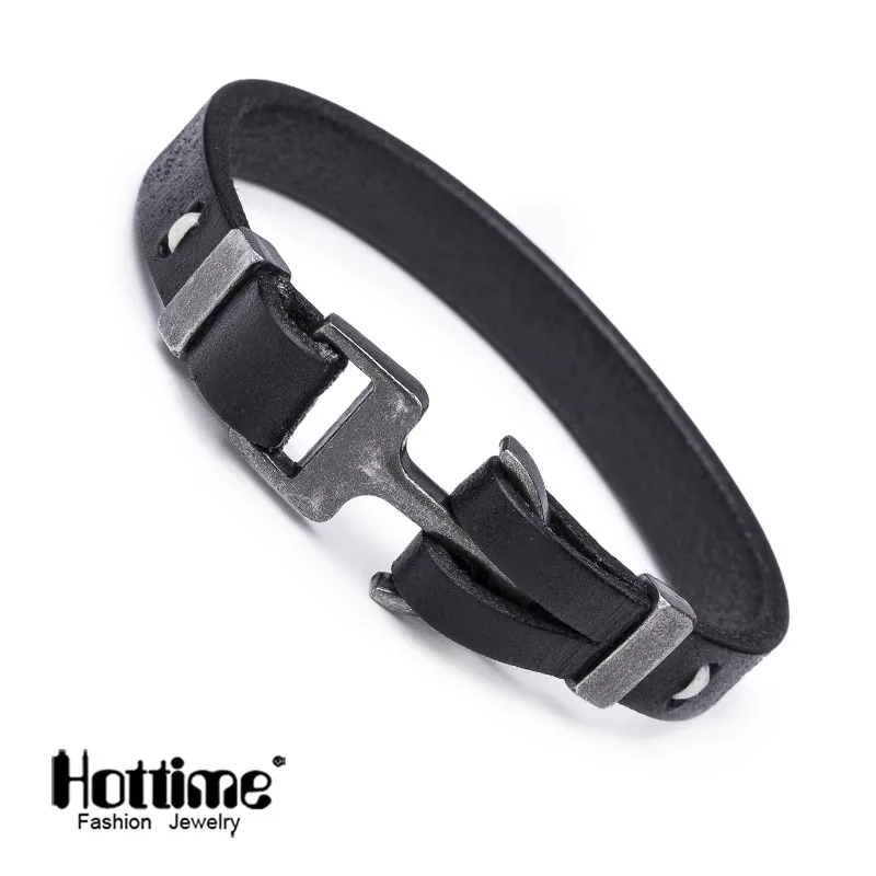 Hottime Top Brand Fashion Anchor Nautical Leather Bracelet For Men