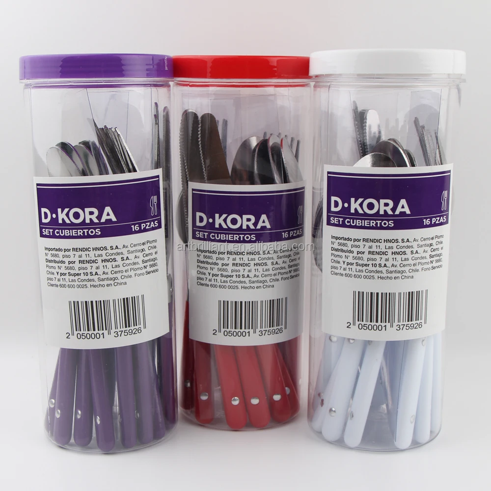 purple handle flatware set with plastic PET box tude 16pcs set Dishwasher safe for 4 people