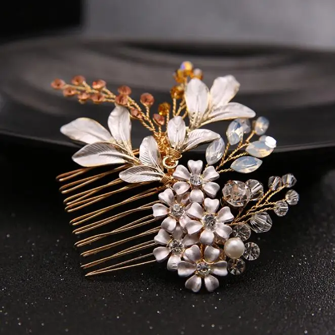 Wedding Accessories Hand-knitted Bridesmaid Hair Comb Headpiece Wedding Bridal Pearl Crystal Hair Comb