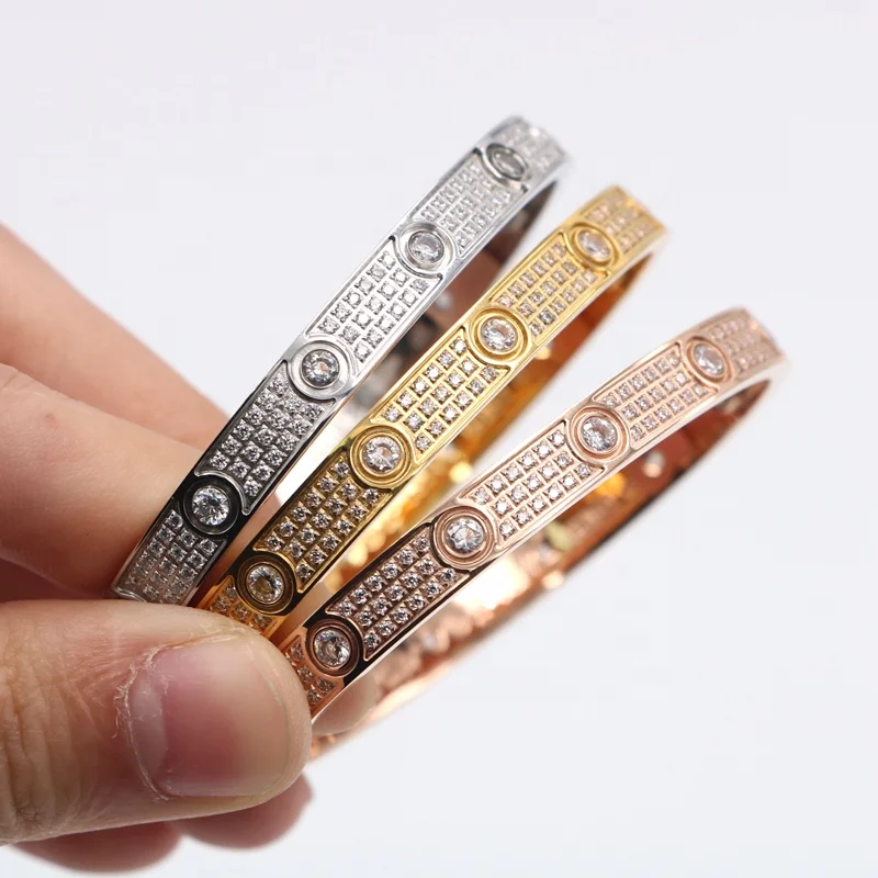 Fashion Love Series Firm Quality Stainless Steel Iced Out Cuff Screwdriver Bangle Bracelet for Women and Men