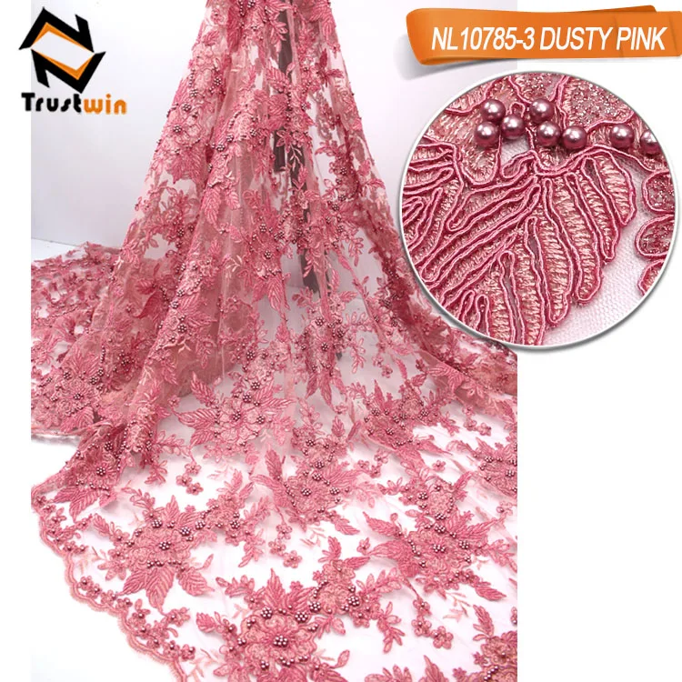 Good quality handmade bead embroidery french lace fabric