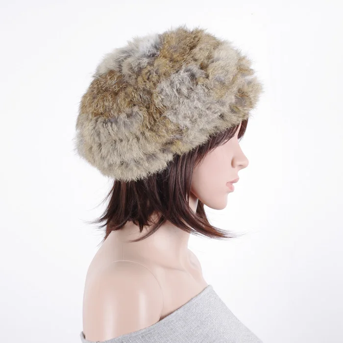 Crochet Ladies Winter Hand Knit Rabbit Fur Beret Hat