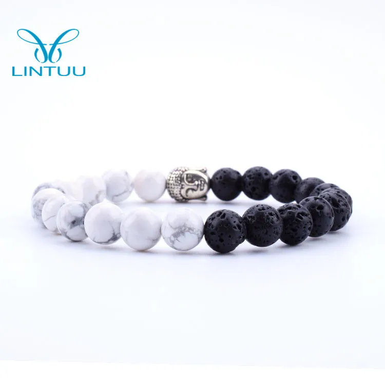 
Natural Lava Stone /Howlite With Buddha Head Buddhist Prayer Beads 