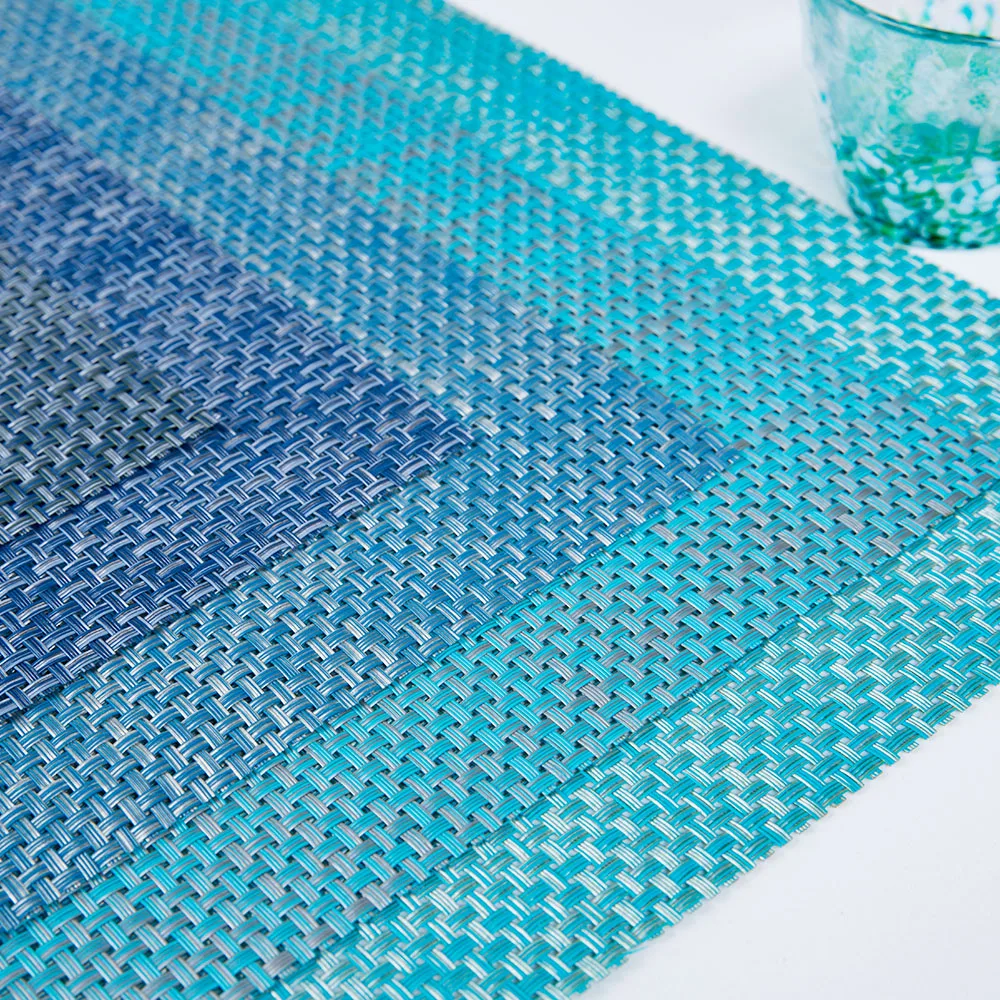 New design vinyl pvc woven plain dining room kitchen restaurant multi coloured light mint olive green placemats