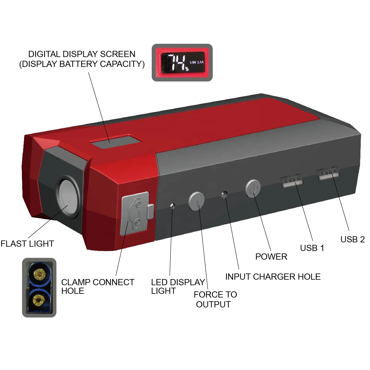 Mini car jump starter 12V  power station auto battery booster  lithium power bank