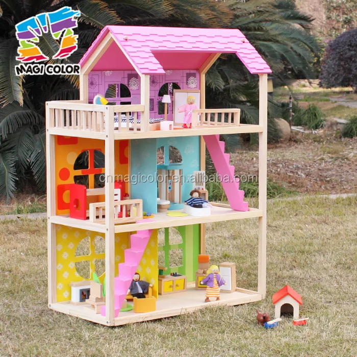 Wholesale cheap high quality girls wooden dollhouse toy bring fun W06A170
