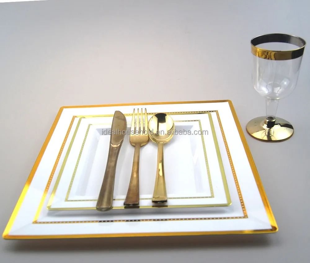 Wholesale  Square Plastic Plates , Heavy Duty 9.5inch Dinner Plates and  6inch  Dessert Plates for Party,Wedding,New Year