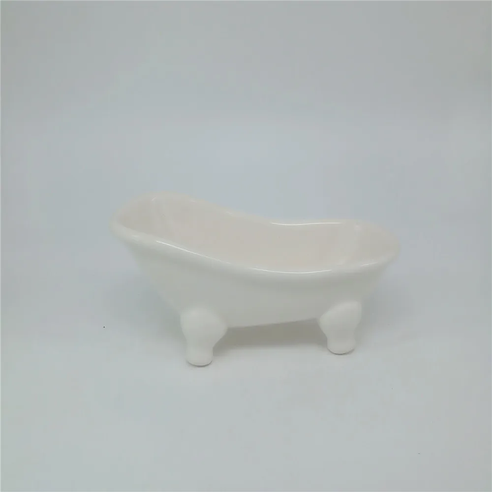 Home decoration Mini white ceramic bathtub soap dish or flower planter pot
