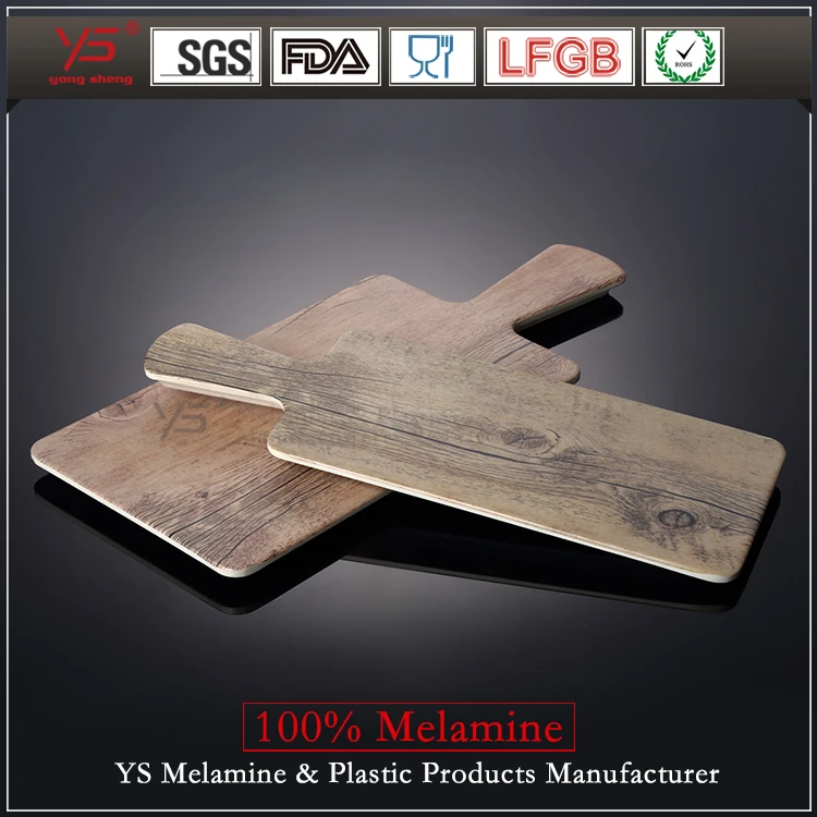 custom melamine plastic serving lunch tray with wooden handle melamine plate pizza plate