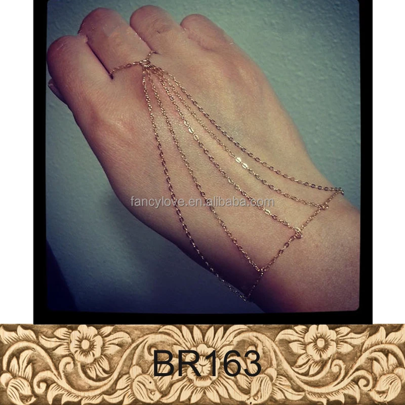 
Wholesale Gold Slave Bracelet Tassel Chain With Rings Indian Wedding Alloy Jewelry Bracelet Bangle 