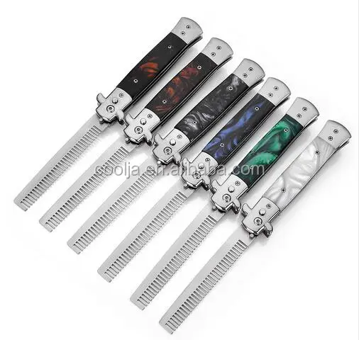 Автоматические гребни из нержавеющей стали, 1 шт., складные ножи, кисти, триммер для волос, расческа, щетка, аксессуары, мужской карманный нож-бабочка, расческа