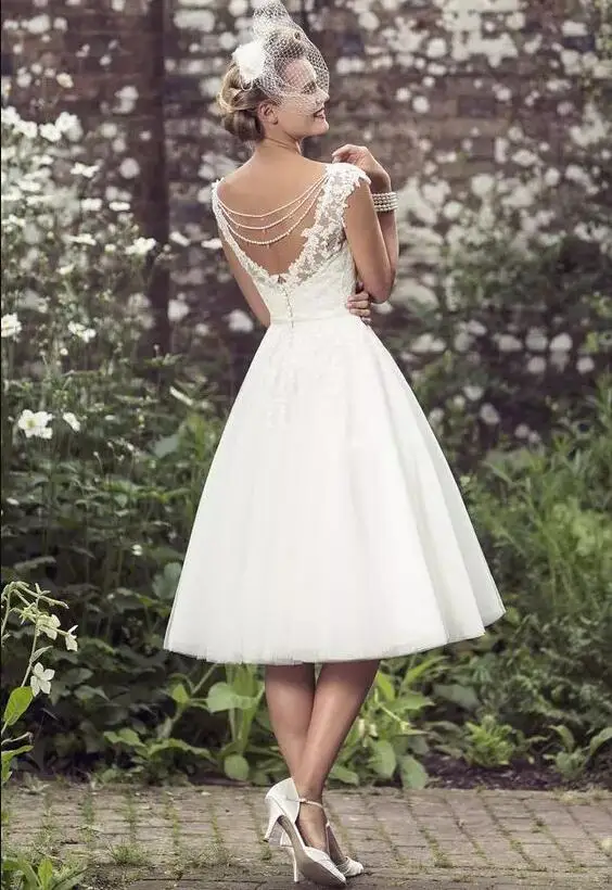 Cap Sleeve Lace Tulle Fat Size Fairy Short Bridal Wedding Gown