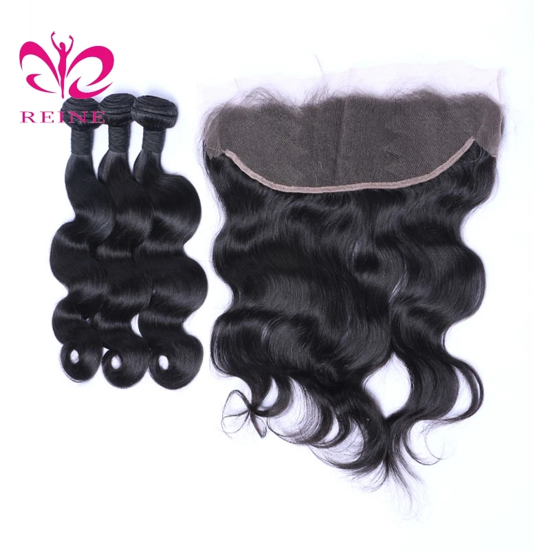 REINE 100% Human Hair Cheap Unprocessed Virgin Brazilian Body Wave and  Lace Frontals With Baby Hair