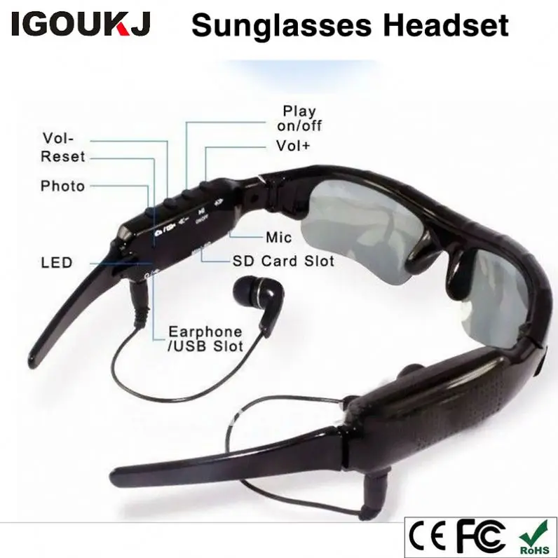 Camera Multifunction Wireless headset Sunglasses DV Sun Glasses earphone video for Driving mobile eyewear recorder TF Card MP3
