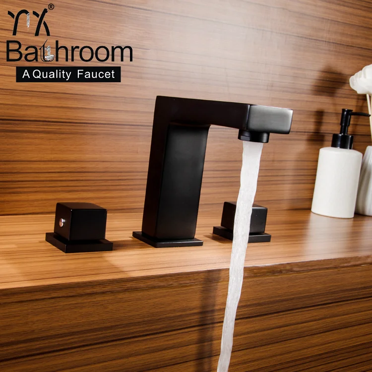 
Square columns Long neck faucet Deck mounted dual handle with three hole matte black Basin bathtub dual-use faucet 