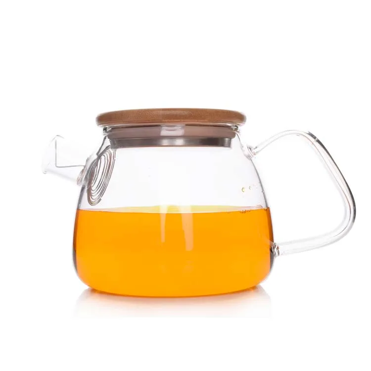 New design 600ml  Hand Made Water Jug Glass Teapot with Bamboo Lid