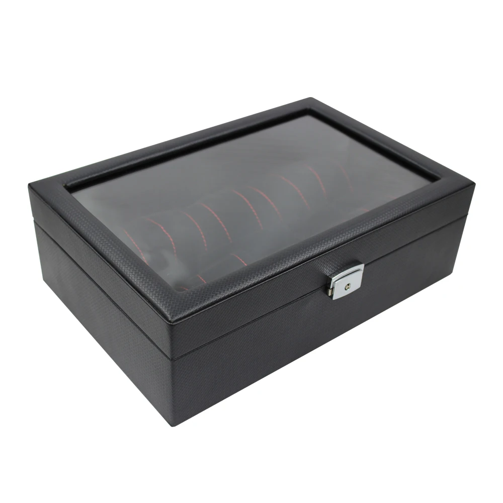 Custom Luxury High End Display Wooden Watch Box Window Carbon fiber 5 slots Watch Box