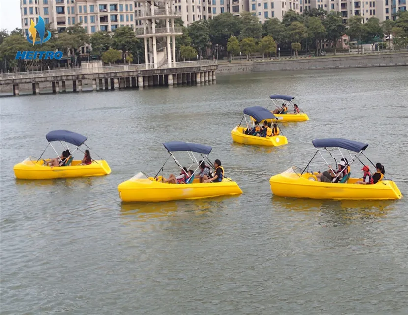 4 Persons Water Bike Wheel PE Plastic Electric Powered Pedal Boat with Sun-shade Cover for Entertainment Park