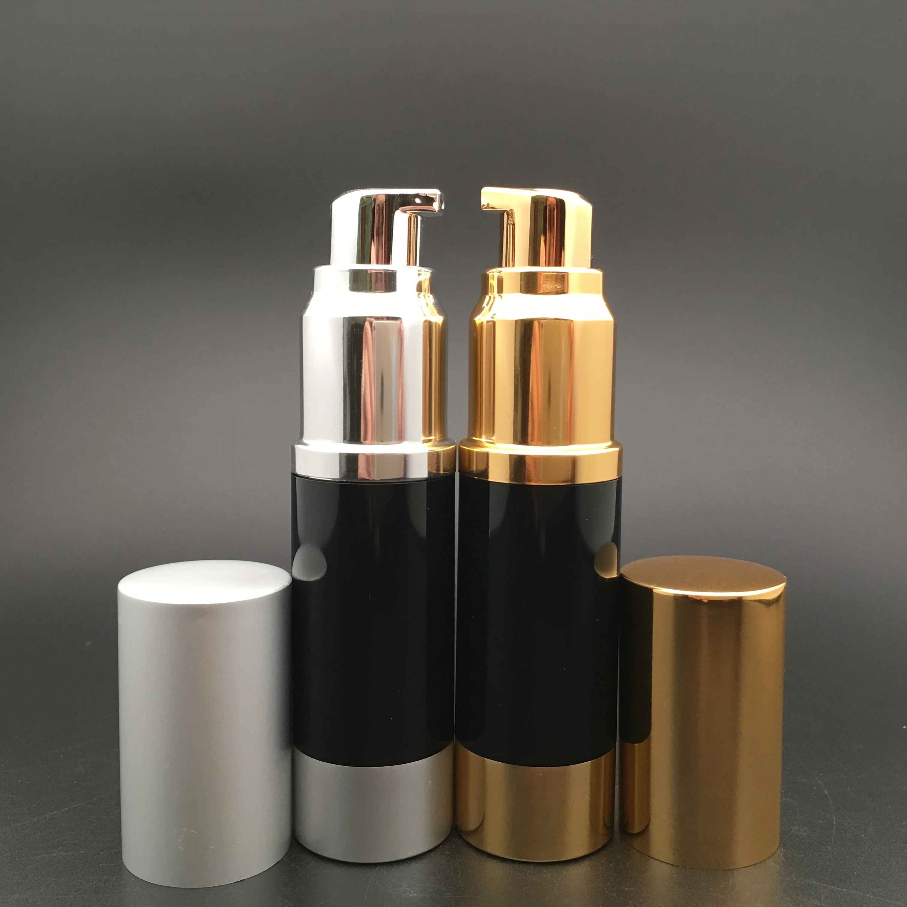 black and gold silver plastic bottle perfume bottle serum airless bottle cosmetic
