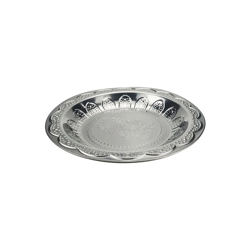 Luxury Stainless Dinner Plates Big Sizes Kitchen Rolls Round Metal Serving Tray Stainless Steel Dining Plate