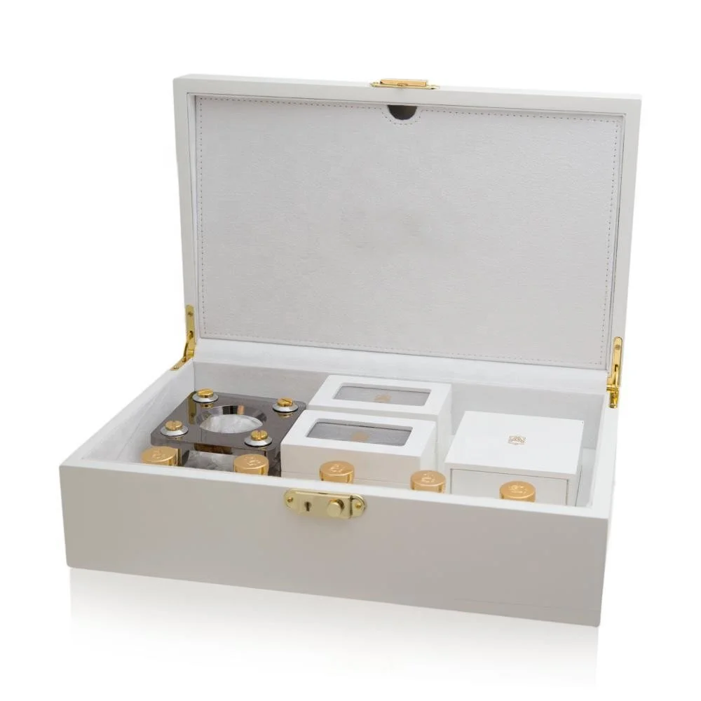 piano white lacquer finish luxury arabic dubai market wooden perfume gift set box