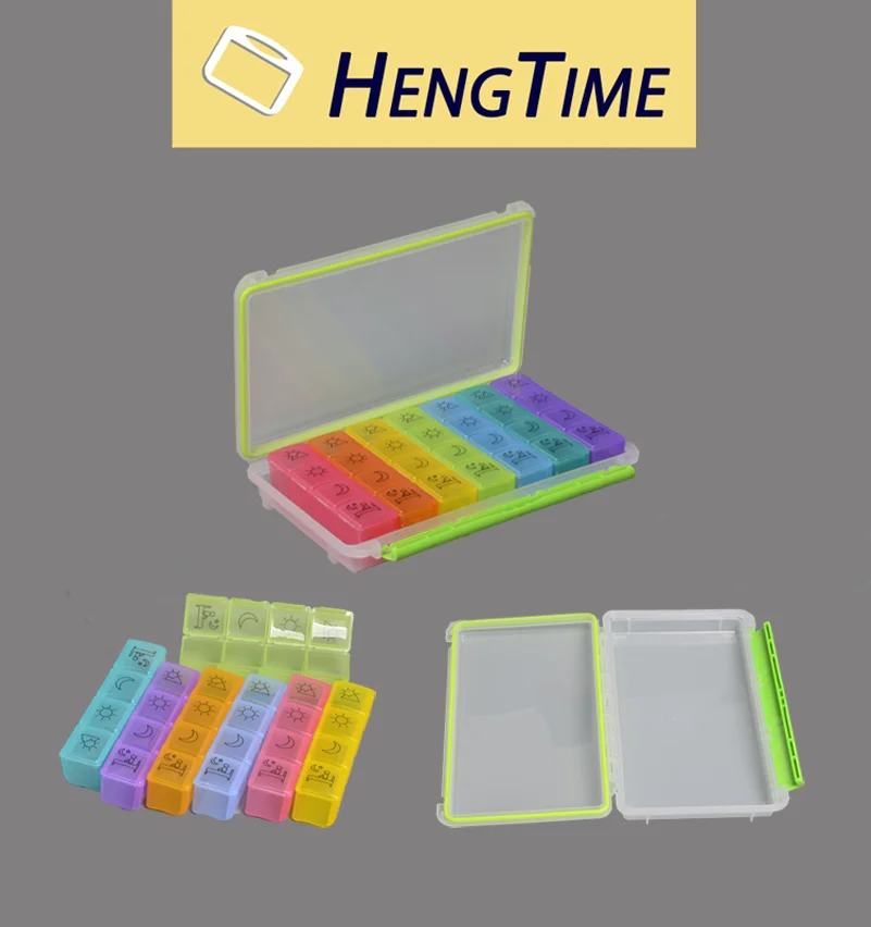 Hengtime Wholesale Weekly Monthly Pill Box 21/28/31 day Plastic Medicine Organizer Storage Case