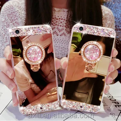 
Mirror Electroplating Soft TPU Girls Bling diamond Metal Ring Stand Cases For iphone 7 7plus 6 6S Plus se 5s 5 phone case 