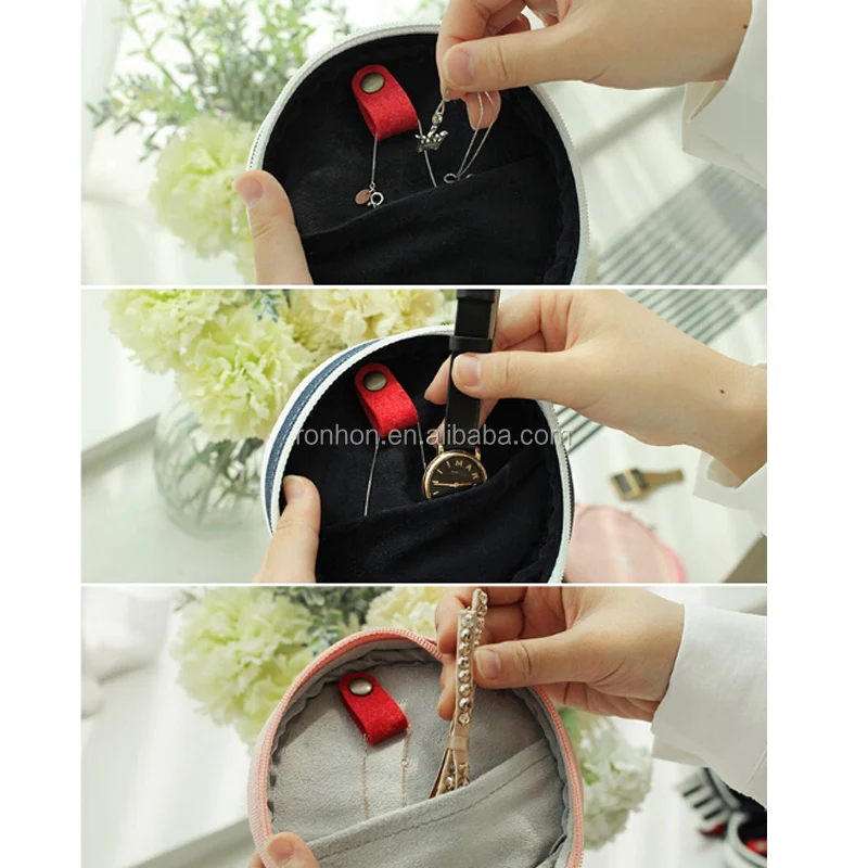 
Round Canvas Jewelry Pouch Small Round Zipper Pouch For Earring Stud Ring Storage 