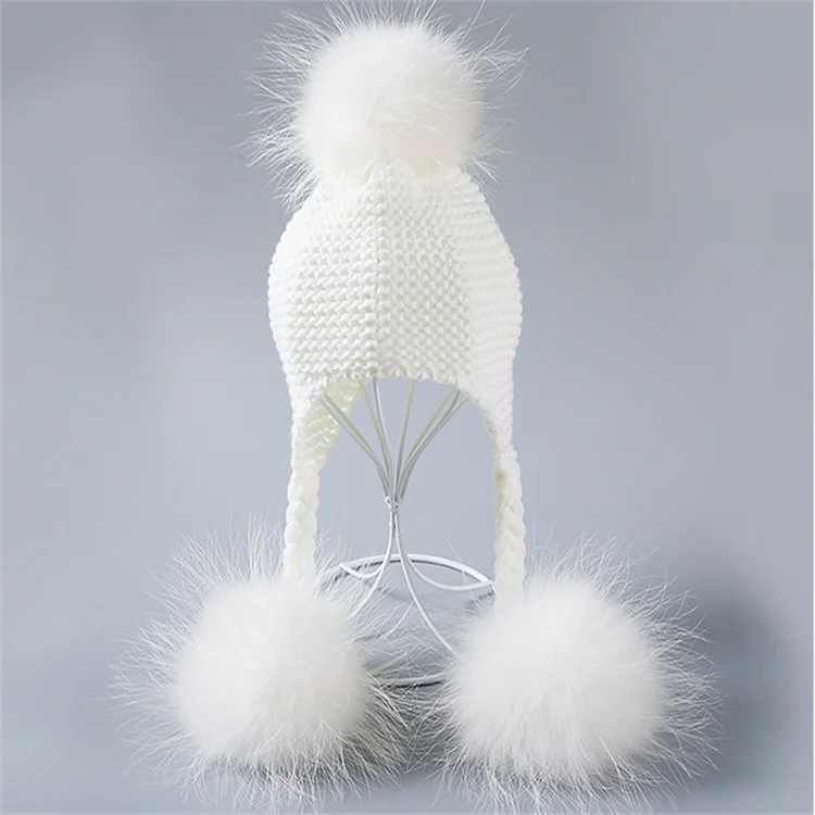 Raccoon Fur Hat Beanies Cap Crochet Children Knitted Hats/cute baby kids girl boy autumn winter fur hat